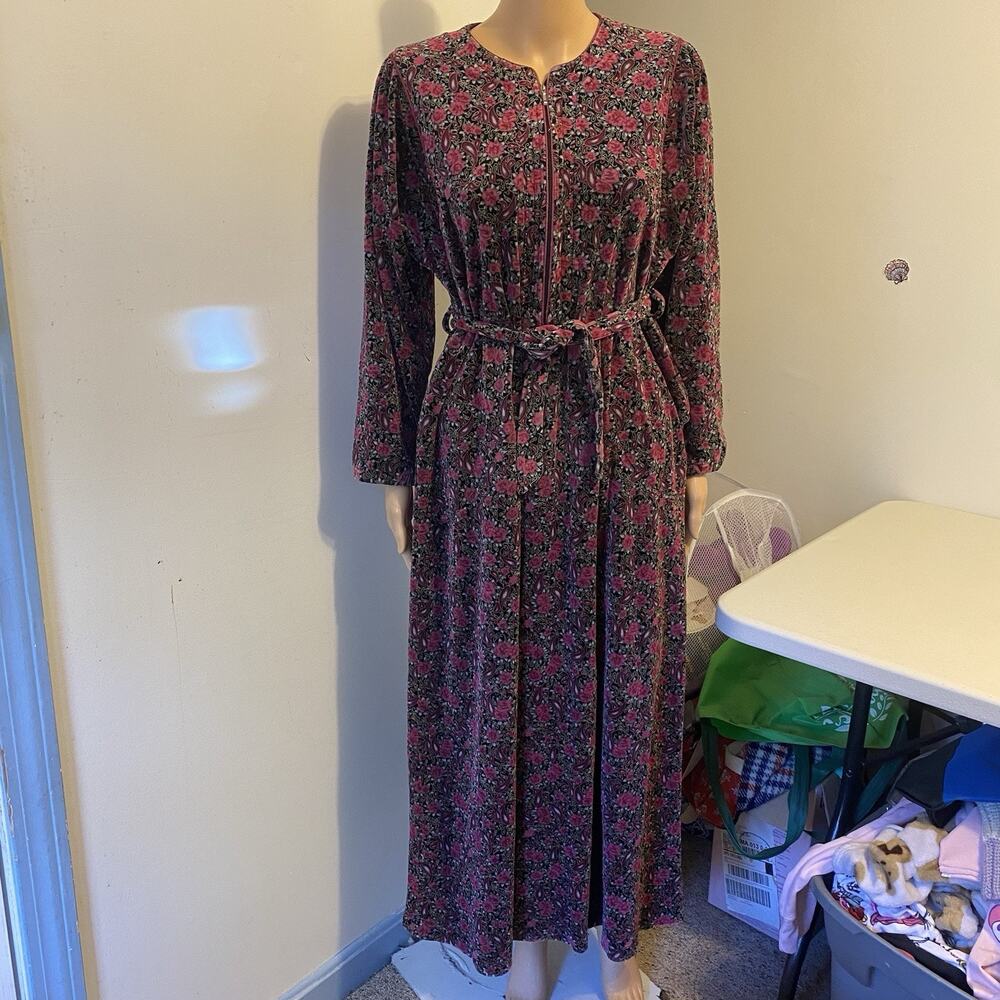 VTG 80s Paisley Ditsy Floral Velour Gown Maxi Dress Cottagecore Prairie SM/L - Picture 7 of 10